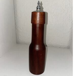 MCM Italian Vintage Wood Pepper Mill Grinder Wood Grain Silver Accents